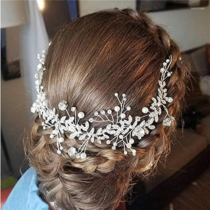 Headpieces Jovivi 1 PC Kvinnors bröllop Brudband Huvudstycke Halsband Crystal Handmade Rhinestone Pearl Hair Accessories