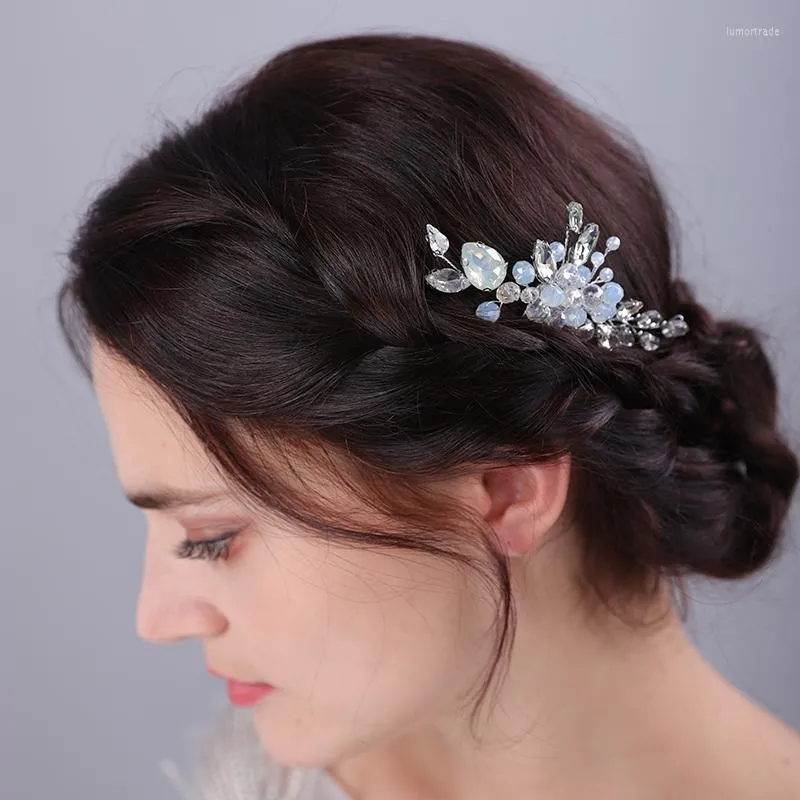 Headpieces Trendy Silver Rhinestone Crystal Wedding Hair Comb Headdress Handmade Vintage Bridal Headpiece Party Accessories For Women