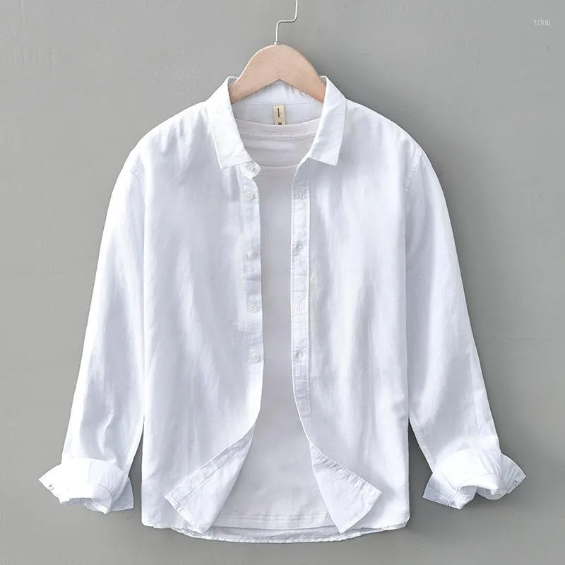 Men's Casual Shirts Men Spring Fall Fashion Long Sleeve White Business Solid Color Classic Button Up Linen Cotton Tops Camisas