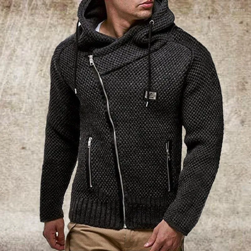 Sweaters para hombres Men Coats Otoño Invierno Moda para hombres Slanted Slanted Chaqueta delgada Mangas largas Sweater Negro Ropa de Invierno