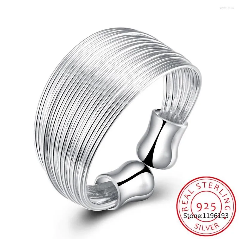Cluster Rings 925 Sterling Silver Open Ring INS Minimalist Multi-layer Weaving Lines Finger For Women Statement Adjustable Anillos