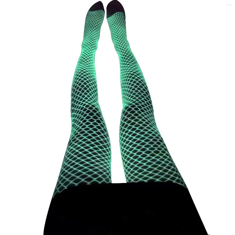 Calzini da uomo luminosi luminosi a rete che si illuminano al buio, calze leggings per donna collant a vita alta coscia