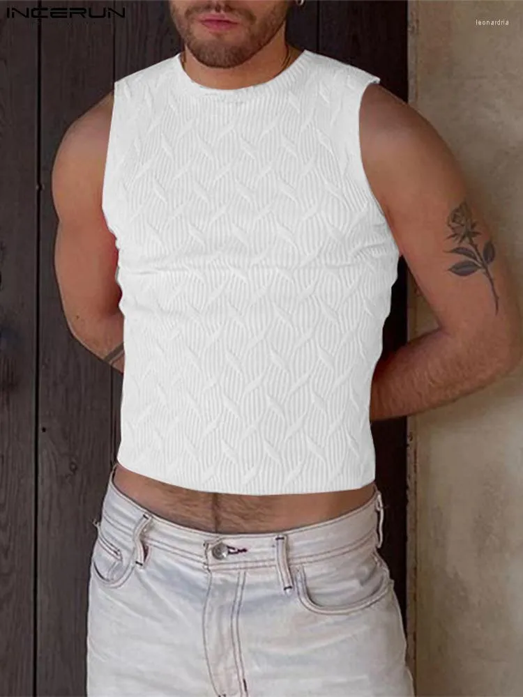 Männer Tank Tops INCERUN Männer Einfarbig Oansatz Ärmellose Streetwear 2022 Sommer Mode Westen Dünne Falten Casual Crop S-5XL