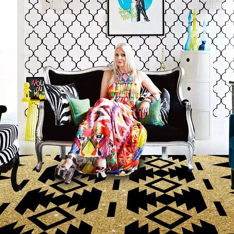 Carpets For Living Rooms Fashion Modern Golden Black Geometric Ethnic Print Foot/Door/Kitchen