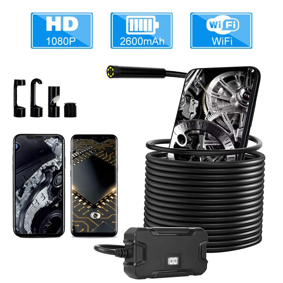 Y13 5 5 mm wifi endoscoopcamera met batterijscherm Display HD1080P Waterdichte inspectie Borescope voor iPhone Android -telefoons225a