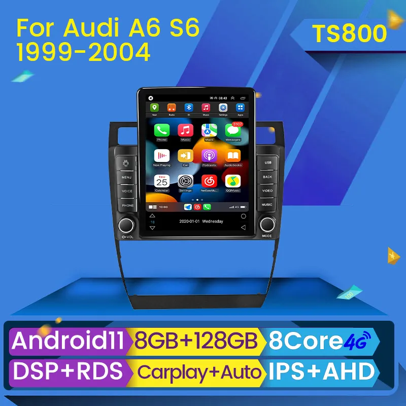 Android 11 CAR DVD Radio Stereo Player för Audi A6 C5 1997-2004 S6 1999-2004 RS6 2002-2006 GPS Navigation Auto CarPlay IPS BT No DVD