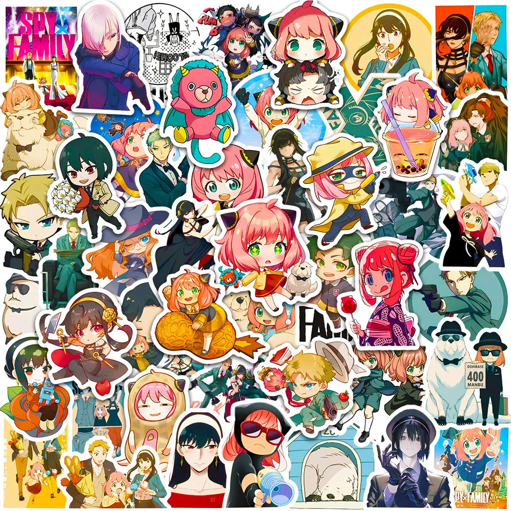 50pcs Cute Cartoon Spy X Family Anime Stickers Skateboard Laptop Phone Luggage Car Cool Waterproof Sticker