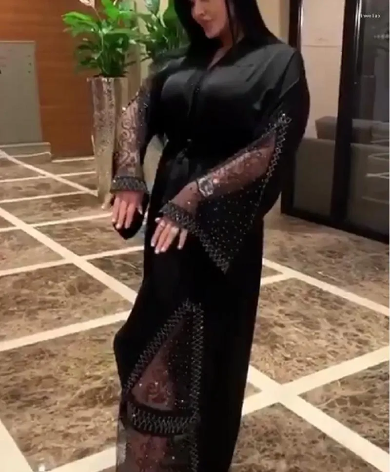 Abbigliamento etnico Bangladesh Dubai Abaya Abiti da sera Islam Vestiti Djellaba Turchia Musulmano Arabo Abito Hijab nero Donna Abito con diamanti 2022