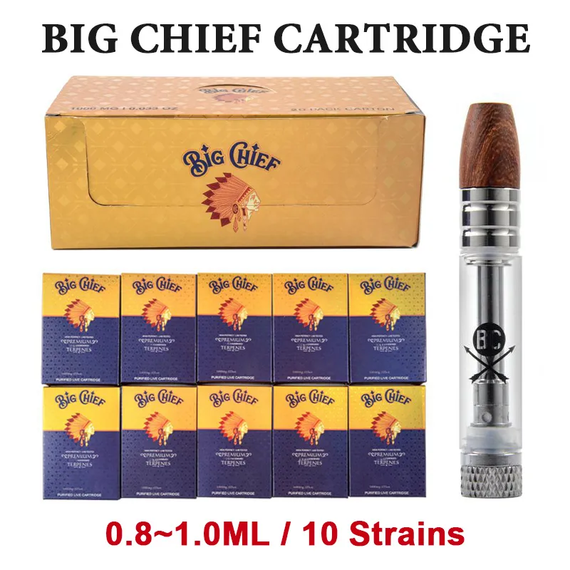 Distillate Vape Big Chief Cartridge 0.8ML 1.0ML Pyrex Glass Tank Ceramic Coil Thick Oil 510