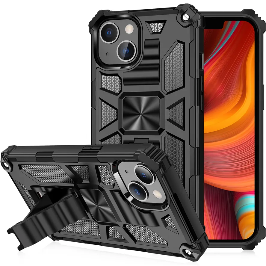 Étuis de protection arrière antichoc robustes en PC TPU Support de béquille Série anti-chute Étui de protection militaire pour iPhone 14 Plus 13 12 11 Pro Max XS XR