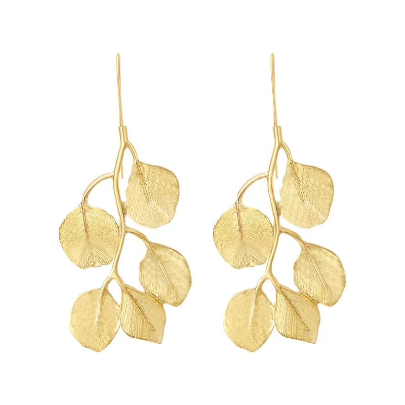 Boucles d'oreilles classiques en métal avec feuille, pendantes géométriques en or, accessoires de bijoux pour femmes, cadeau à la mode