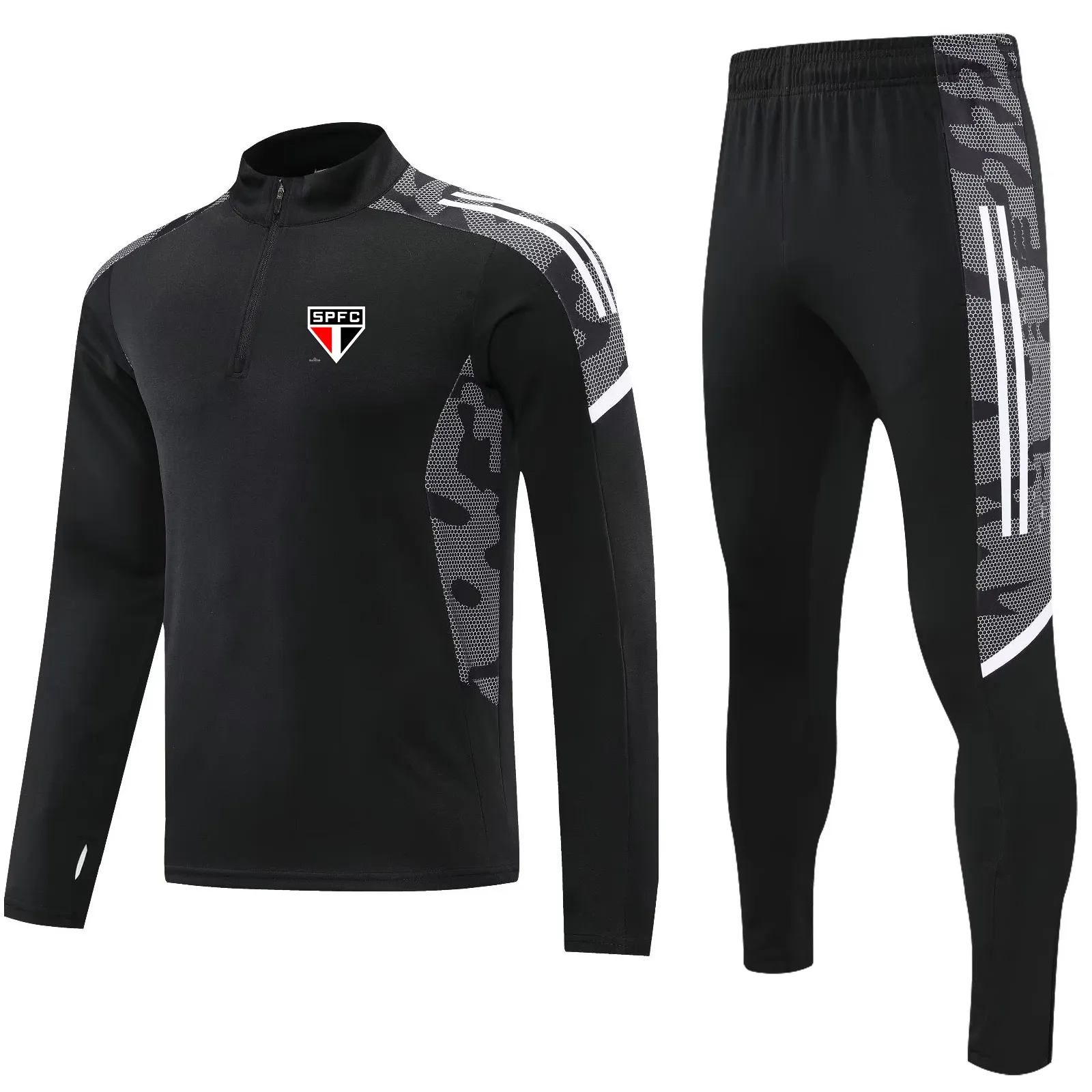 Sao Paulo FC Herrens träningsdräkt Halva blixtlås Jacka Pants Casual Sweatshirt Litar Sportwear Outdoor Sports och Leisurewear Adult Tracksuts