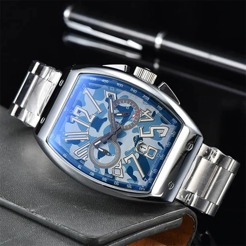 Luxury Top Brand Men's Quartz Watch Fashion Bucket Series Multi-Function Timing Second Hand Calendar rostfritt stålklockor