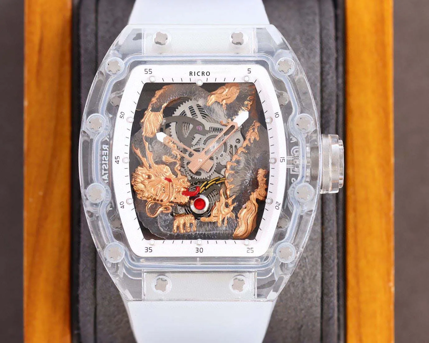 Men's Sport Automatisch mechanisch horloge Feilong in de dag serie Watch -case is gemaakt van geïmporteerd transparant glas met westelijke ijzeren stadsprecisiebeweging 42 mm grootte