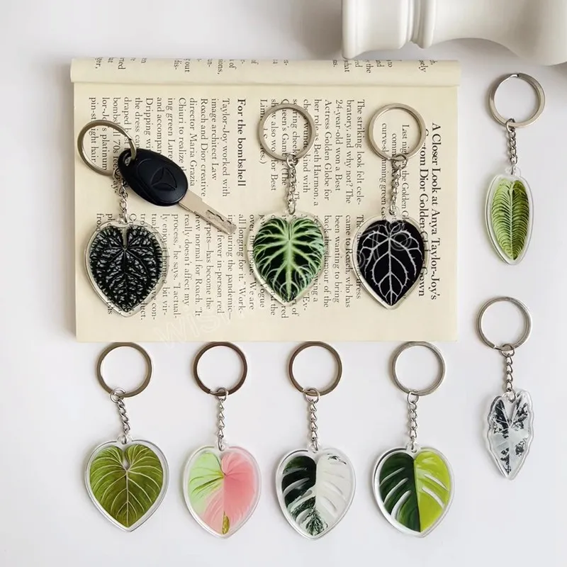 Moda akrylowa imitacja liść brelkain plant liść kluczowy pierścień