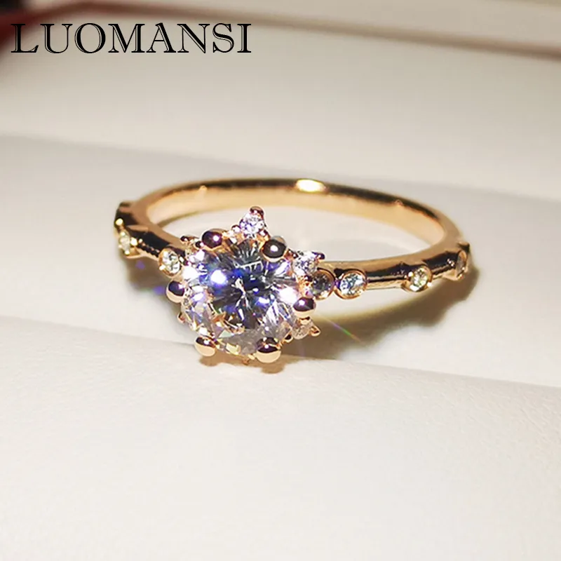Wedding Rings Luomansi Ring S925 Silver Plated Rose Gold 1CT 6.5MM D VSS1 Passed the Diamond Test Jewelry Anniversary 221020