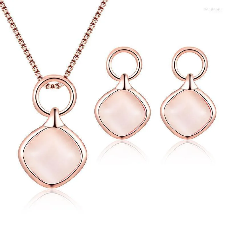 Orecchini di collana set Dubai 2022 Round Geometric Square Opal Pendant Collacedrop per donne Bride Wedding Jewelery