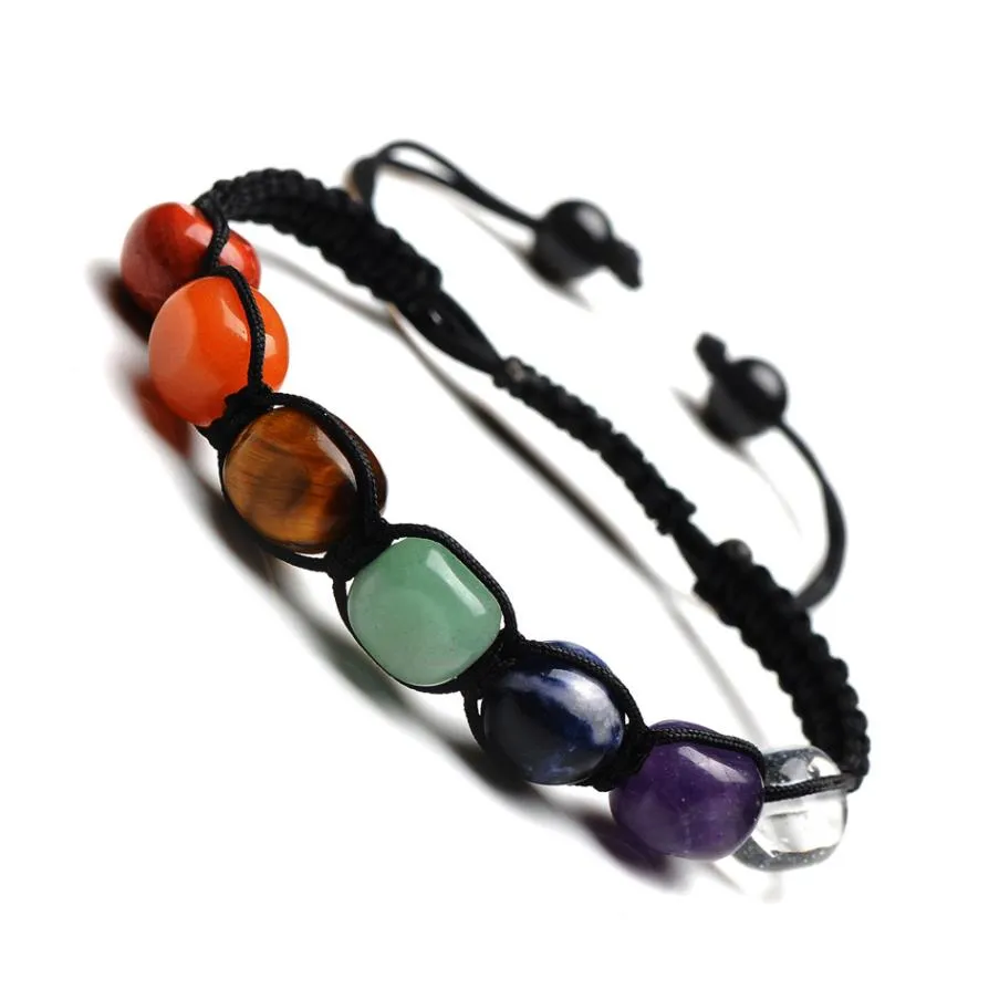 Pulsera con dijes cuadrados de ágata en forma aleatoria de 7 colores, pulsera trenzada con cuentas de piedra azul, joyería de Yoga