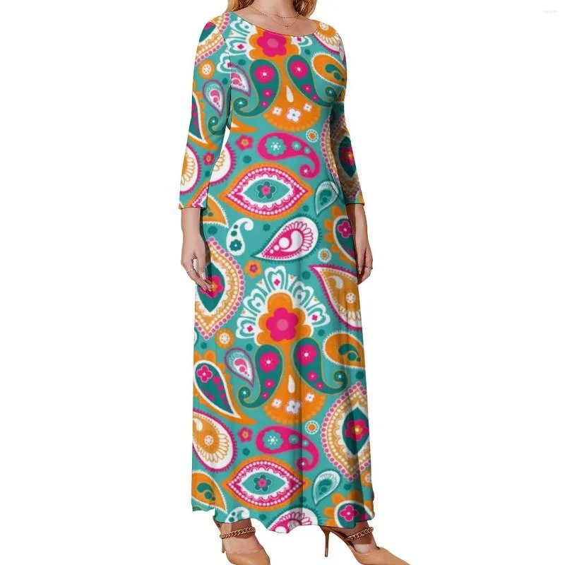 Robes de grande taille 70s 60s Boho robe rétro hippie Chic imprimé plage à manches longues rue Maxi Sexy robe 4XL 5XL