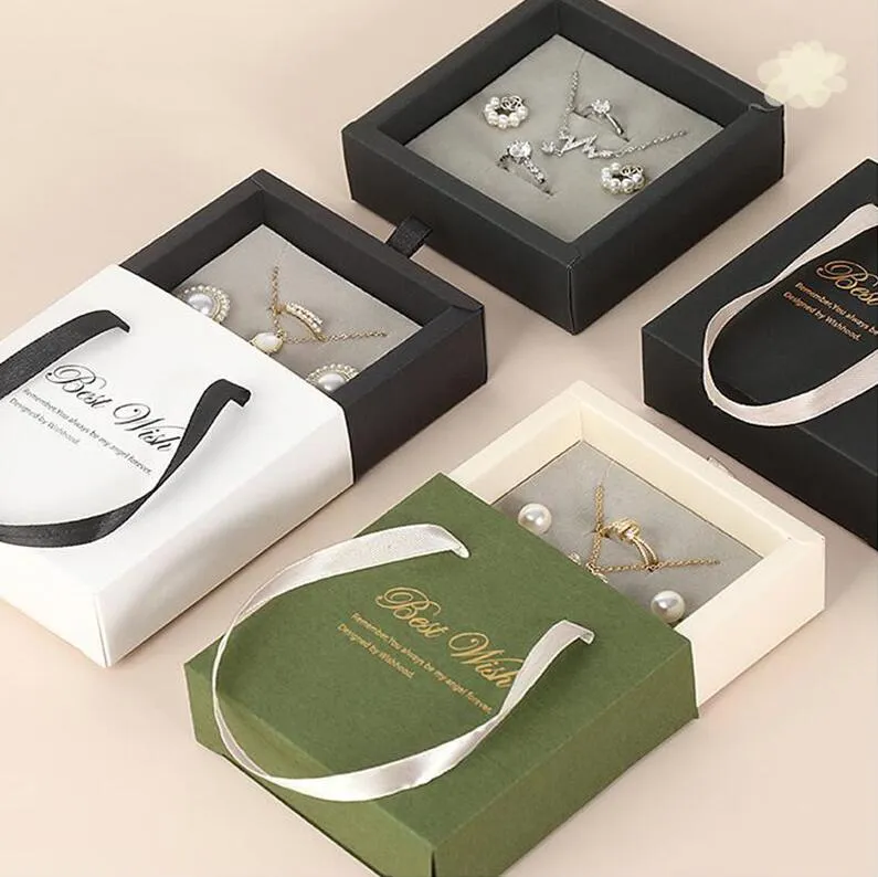 Ящик типа ювелирные изделия из коробки для бумаги кольцо Серьги колье ожерелья упаковочные коробки дисплей с ручкой