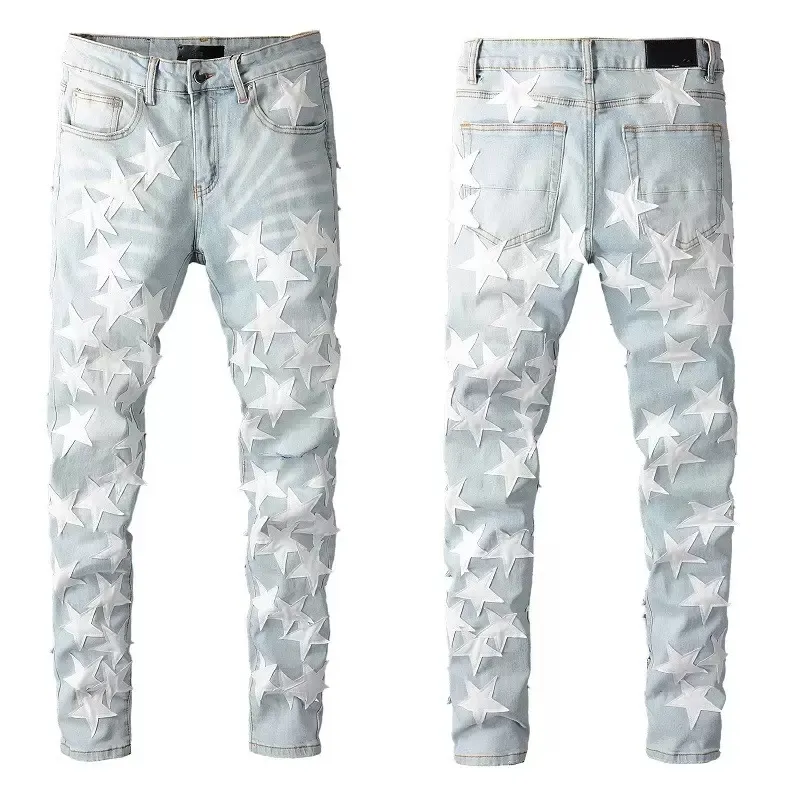 Heren skinny jeans voor mannen Broek Designer Jeans Grijs Rip Denim Biker Paint Distress Pant Bone Slim Fit Stretch Motorcycle Star Halloween Hip Hop Straight Streetwear