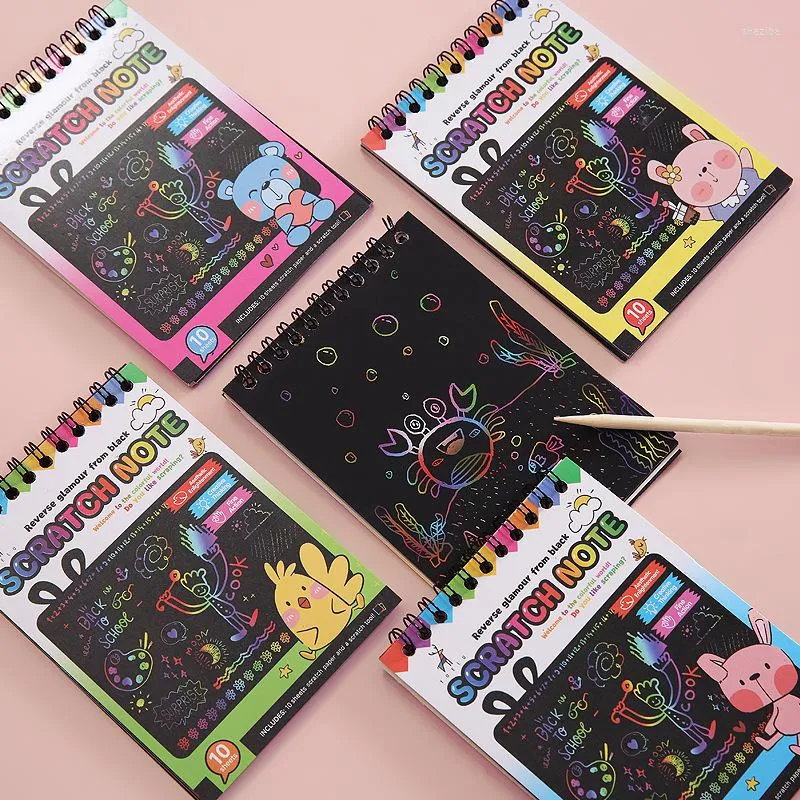 10Sheets/book Colorful DIY Creative Graffiti Scratching Painting Book Kindergarten Art Paper Fun