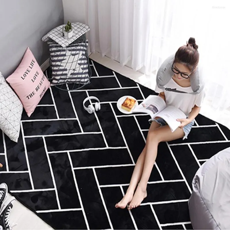 Carpets Modern Fashion Brief Black White Geometric Style Print Bedroom Living Room Parlor Area Rug Decor Carpet Doormat Kitchen/Footmat