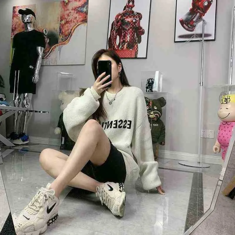 Womens ES Sweatshirt Sexy Versatile Outdoor Trend Sweater High-Quality Mens Sports Loose Casual Hoodie Knitted Plush Couple Wear