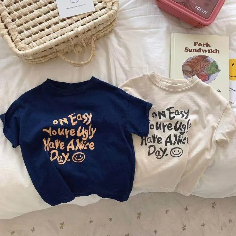 Sandales été bébé garçon enfant en bas âge coton Simple police anglaise à manches courtes enfants t-shirts filles vêtements enfants