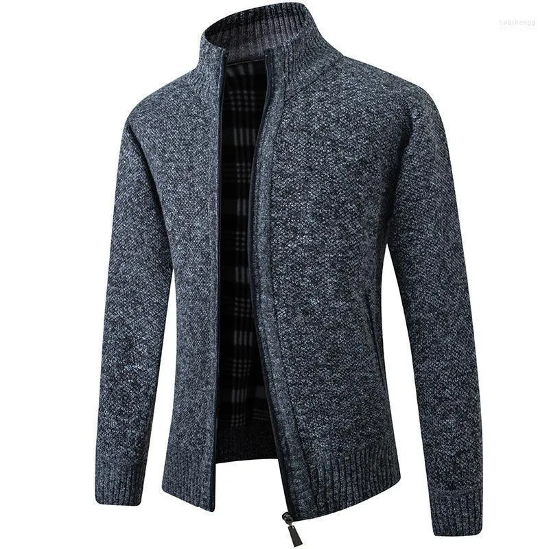 Camisolas masculinos Grosso de zíper masculino Cardigan Stand Collar Sweater Warm Slim e Casual Autumn Winter 2022 Series