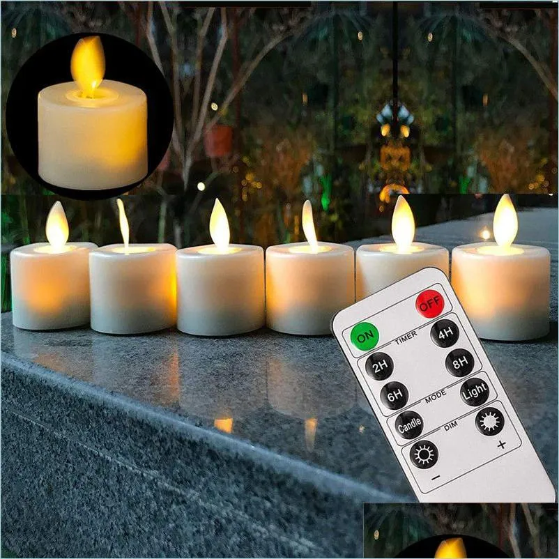 Kaarsen kaarsen pakket van 6 of 12 afstandsbediening decoratieve ontroerende wick kerstflameless dansende vlam votief tealight met timer 2 dhlwo