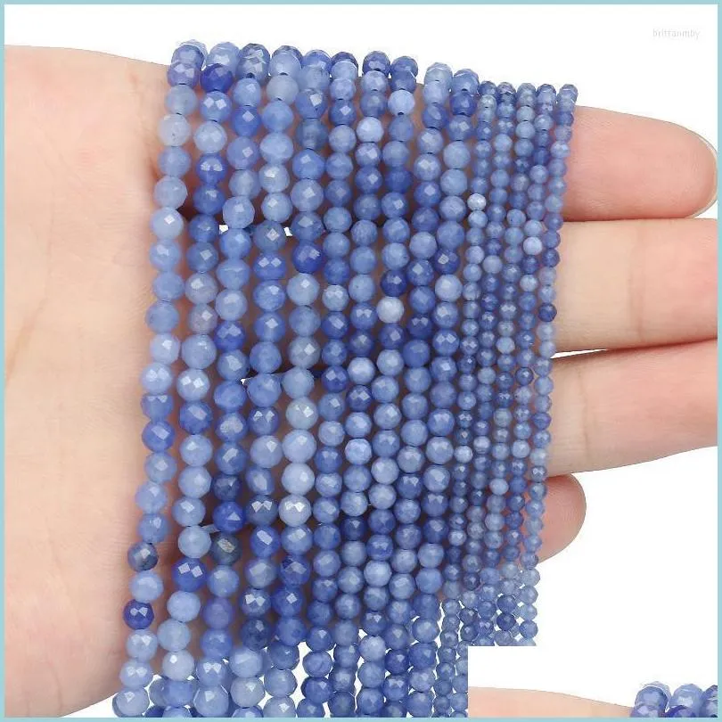 Otras cuentas de aventurina azul de piedra natural 2 3 4 mm facetadas pequeñas cuentas sueltas para hacer joyas de bricolaje pulsera collar 15 pulgadas Who Dhens
