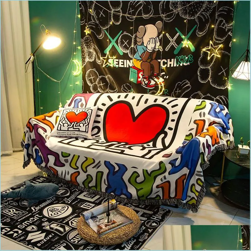 Blankets Blankets Cartoon Love Sofa Blanket Waterproof Stain Resistant Towel Bed Er Home Decor Cloth Cushion Europe Rugs Tablecloth Dhiql
