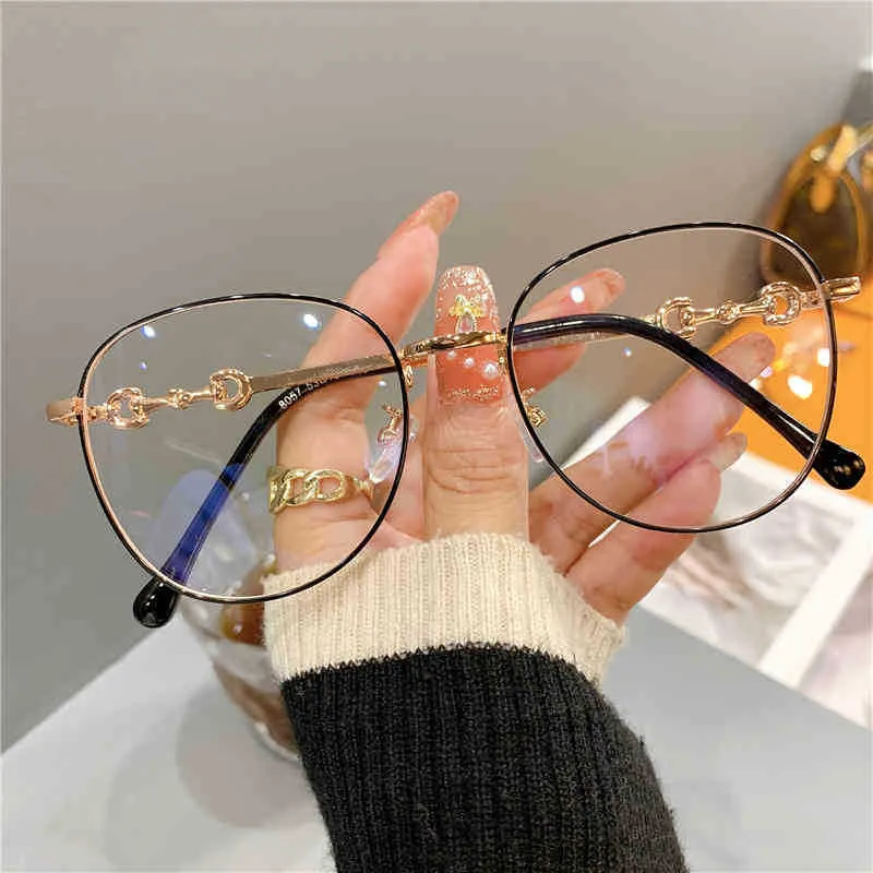 Vintage Nieuwe Ovale Mettaren Çerçeve Bril Vrouwen Mod Optische Bijziendheid Blokkeren Brillen Populaire Okuma Anti-Blauw Licht Brilleneqr6