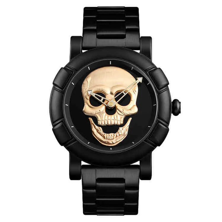 El reloj estilo calavera con esfera en relieve 3D negro de moda es compatible con el reloj de cuarzo personalizado8Z3B