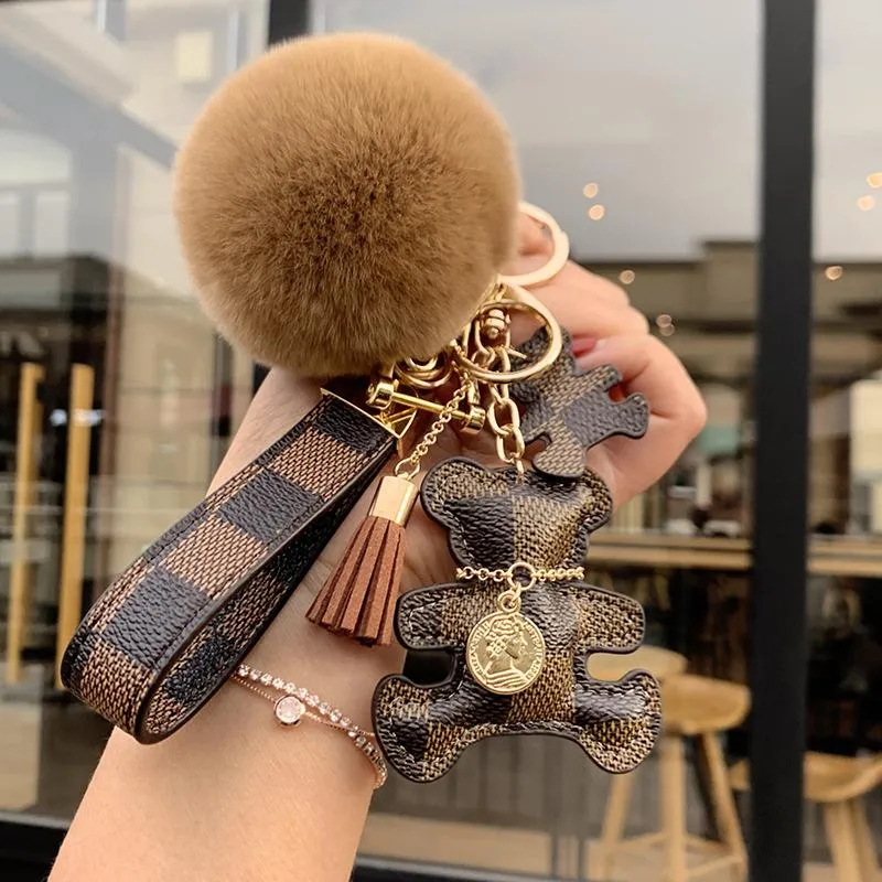 Leather Key Chain Teddy Bear Keychain: Ladies Fashion Bear