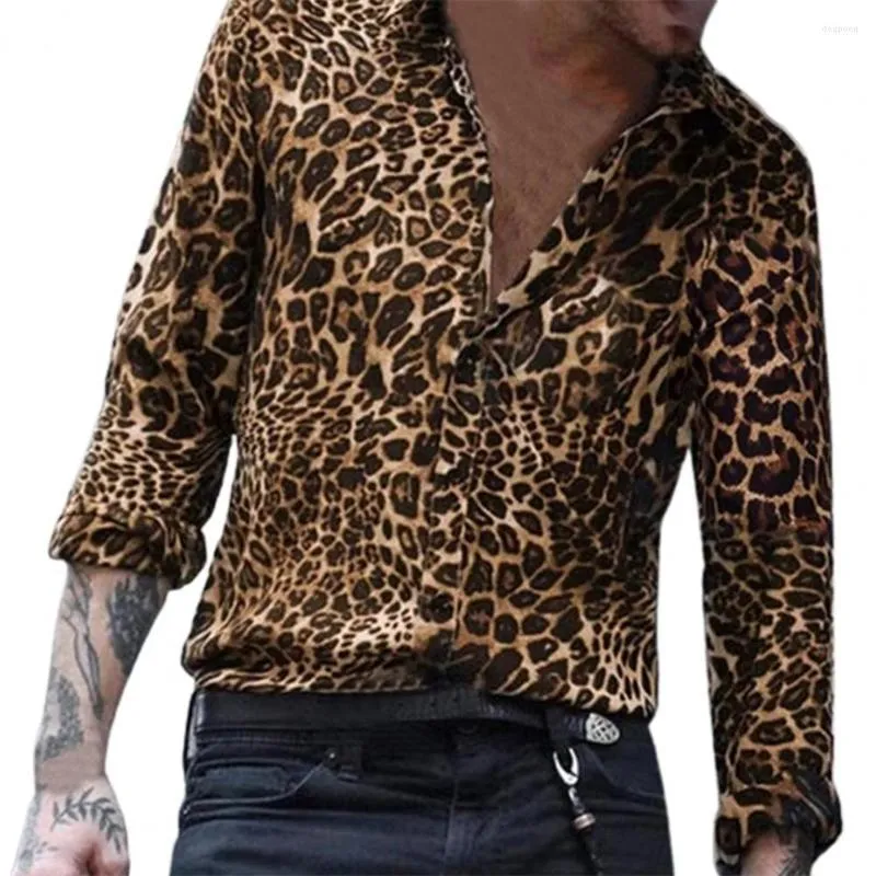 Mäns casual skjortor sommar män skjorta lätt ärm långärmad plus storlek manlig blus leopard tryck topp streetwear