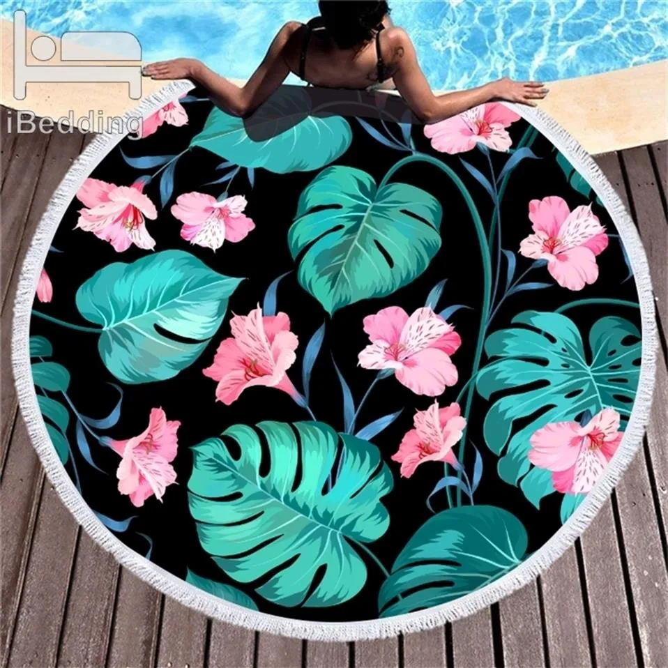 Plantas tropicais impressas grandes toalhas de praia redonda para colegas de ioga para adultos Microfibra com borlas de pano de 150 cm de espessura Big Beach Towels Y20313Q