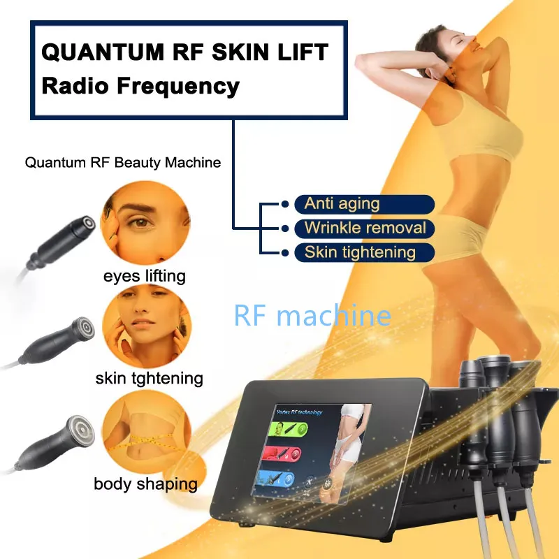 Equipamento de beleza RF levantamento de pele Anti envelhecimento Dispositivo de celulite Redu￧￣o Olhos Tratamento de radiofrequ￪ncia elevador de face Quantum RF Slimming Machine