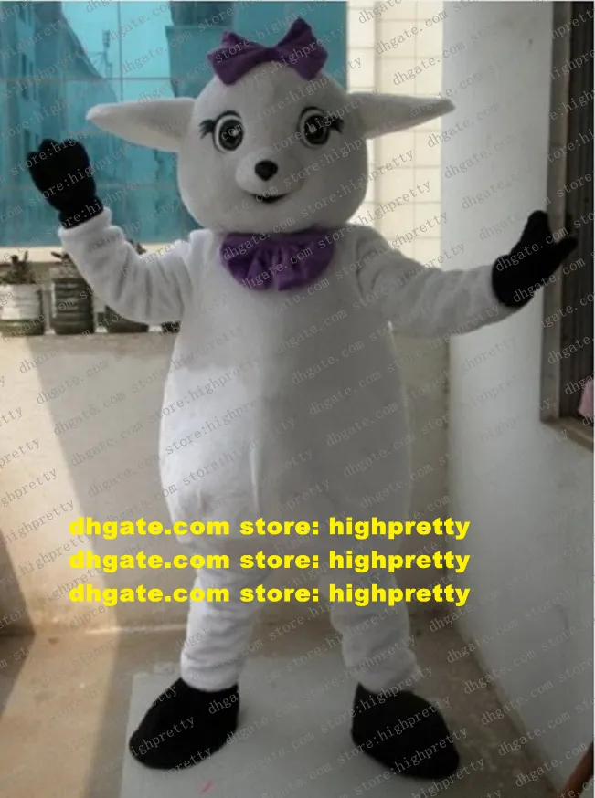 Likable White Lamb Sheep Mascot Costume Mascotte Goat Jumbuck Yeanling With  Big Eyes Purple Bow Tie Adult No.1041 From Highpretty, $135.23