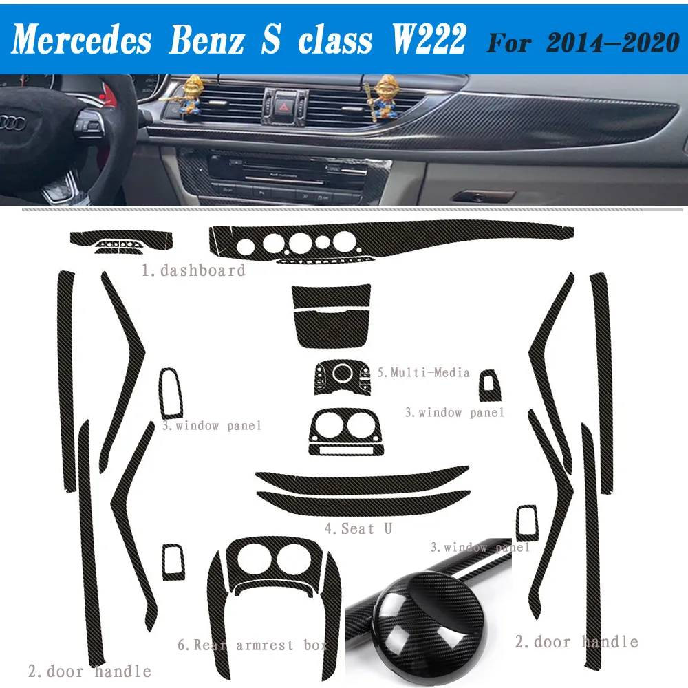 For Mercedes S Class W222 2014-2020 Interior Central Control Panel Door Handle Carbon Fiber Stickers Decals Car styling Accessor2354