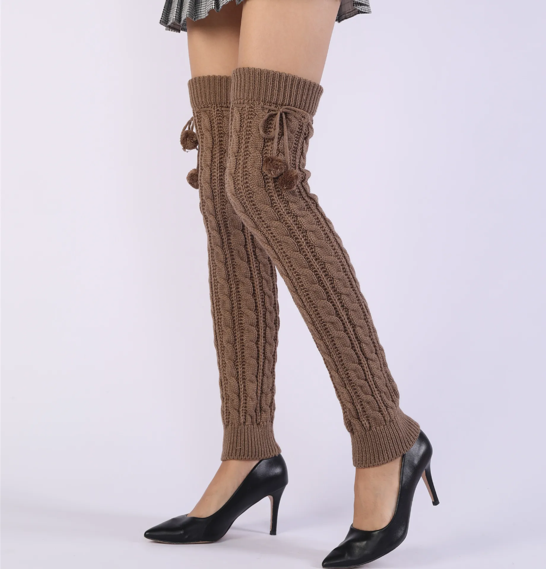 Women Crochet Knit Ribbed Leg Warmers Solid Knee High Winter