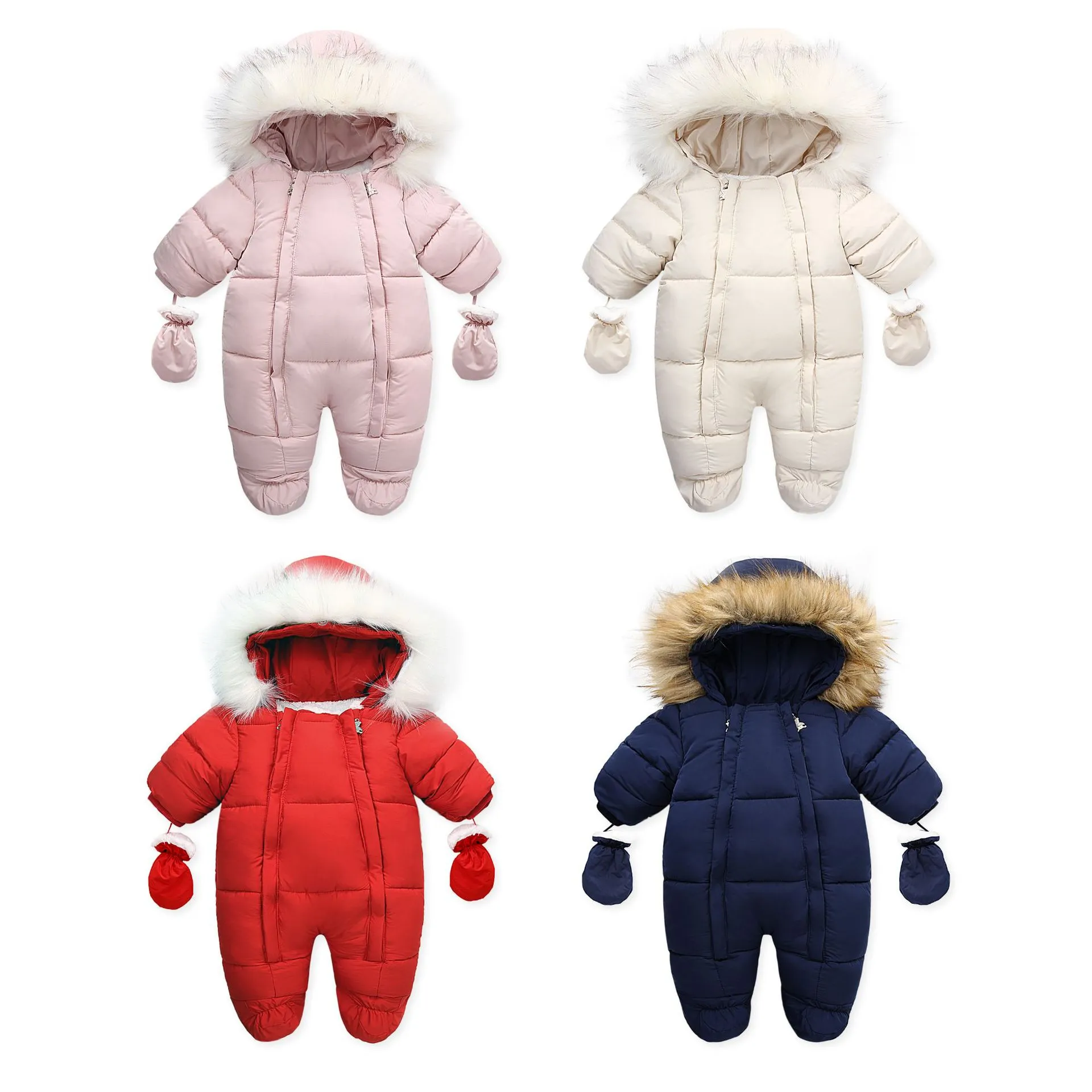 Bodysuit down jas winter bont kraag romper kinderen warm