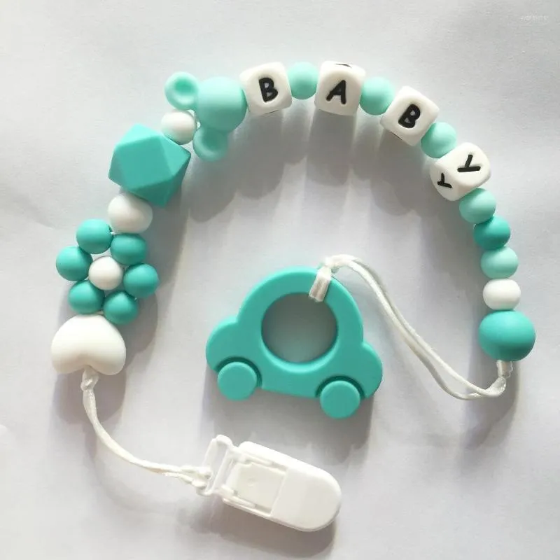 Chaînes nom personnalisé Clips de sucette de dentition en Silicone avec collier de chaîne de dentition de voiture pour bébé jouets à mâcher