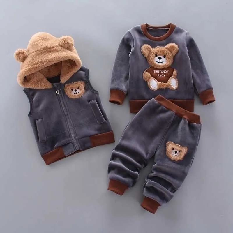 Clothes Autumn Winter Children Wool Toddler Boys Clothes Set Cotton understand Pants 3pcs Kids Sports Suit For Baby Boys Clothes