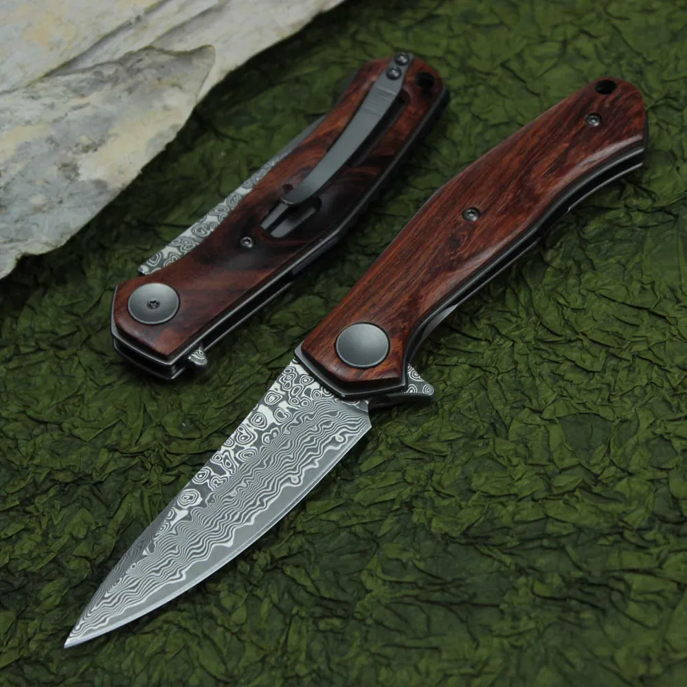 Damascus Steel EDC Pocket Knife - Ebony Handle - Ball Bearing Pivot - Krato XT By Tacticalgearz