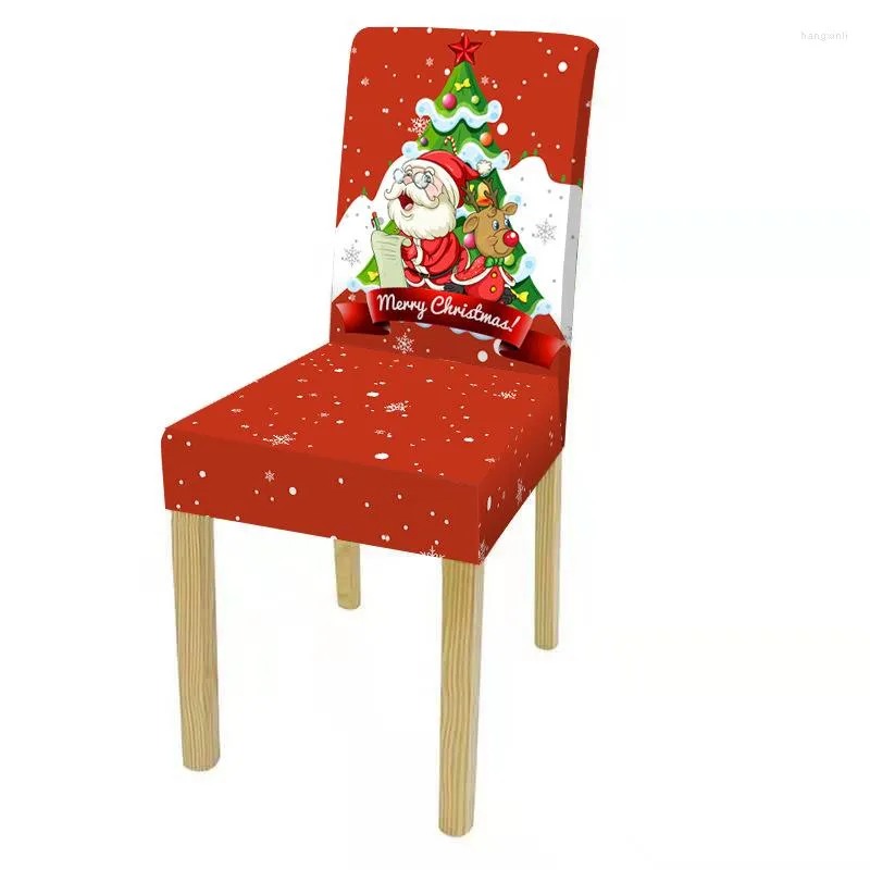 Stuhlhussen für Küche und Esszimmer, abnehmbarer elastischer Sitzbezug, Weihnachtsrutsche, Weihnachtsmann-Druck