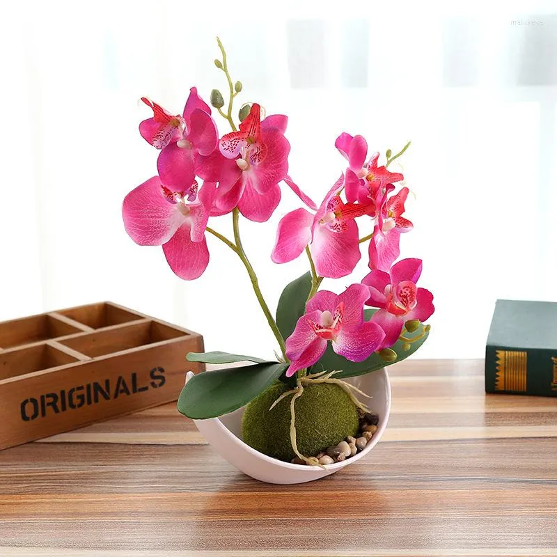 Dekorative Blumen, künstliche gefälschte Schmetterlings-Orchideenpflanze, Hausgarten, Hochzeitsarrangements, Flores-Topf, Hauszubehör, Simulationsdekoration