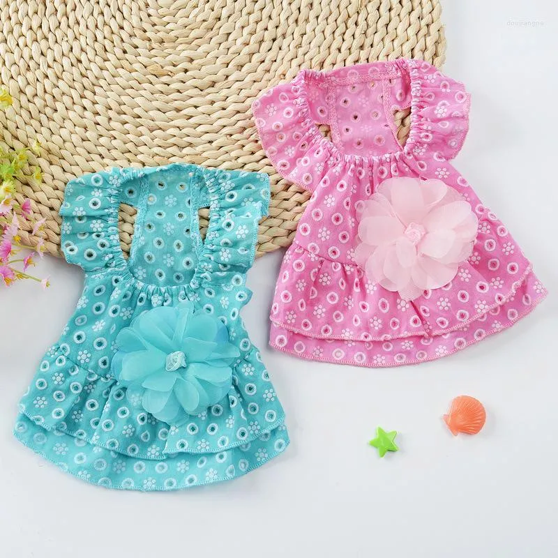 Dog Apparel 2022 Summer Cute Floral Pet Dress Vestidos For Small Dogs Princess Luxury Wedding Cats Clothes Pink/Blue