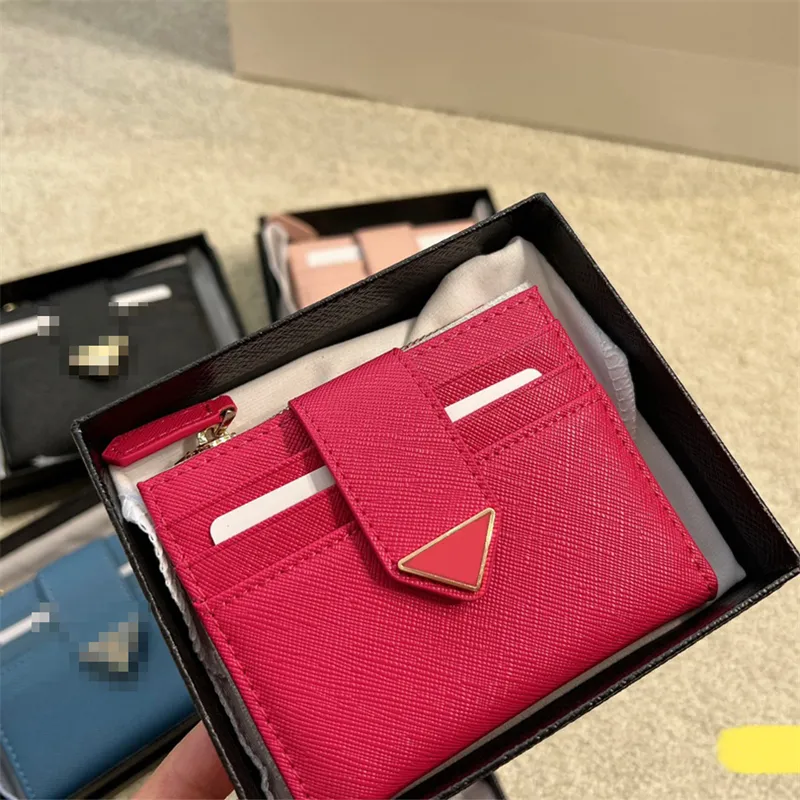 Saffiano tasarımcı cüzdan erkekler cüzdan kadın çantası deri üçgen mini lüks kart tutucu
